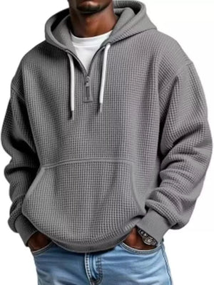 Men's Full Size Textured Waffle Knit Half-Zip Hoodie Plus Size