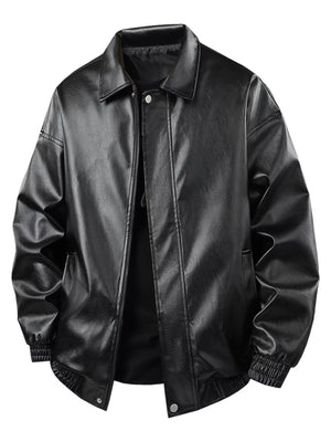 Men's Plus Size Zip Up Leather Jacket