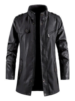 Men's Zip Up Long Sleeve Leather Jacket