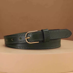Classic Leather Belt with Golden Buckle