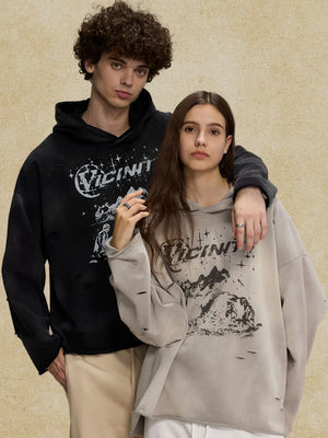 Men's Distressed Graphic Long Sleeve Hoodie
