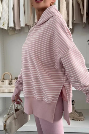 Side Slit Striped Oversized Hoodie
