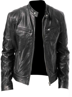 Men's Full Size Leather Biker Jacket with Zipper Pockets Plus Size