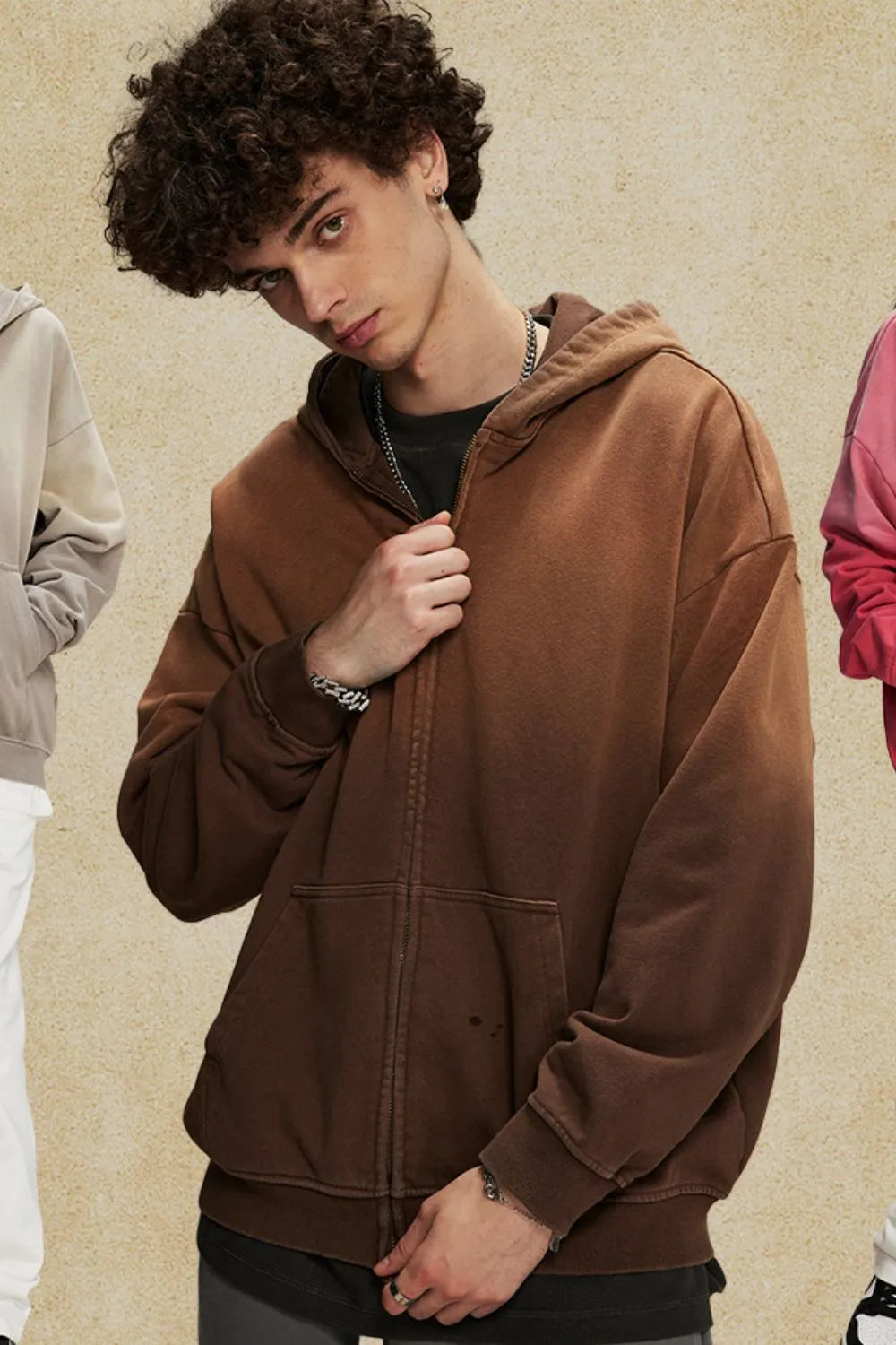 Men's Gradient Zip Up Drop Shoulder Hoodie
