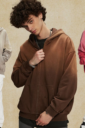Men's Gradient Zip Up Drop Shoulder Hoodie