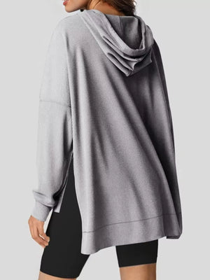 Oversized Drawstring Side Slit Hoodie