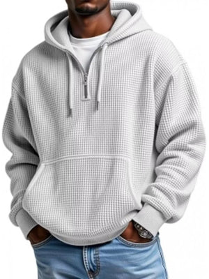 Men's Full Size Waffle Knit Quarter Zip Hoodie Plus Size