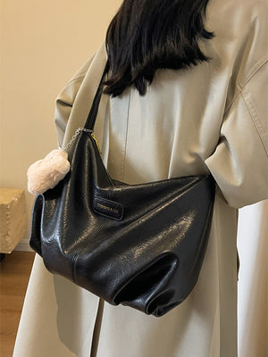 PU Leather Crossbody Bag with Plush Charm