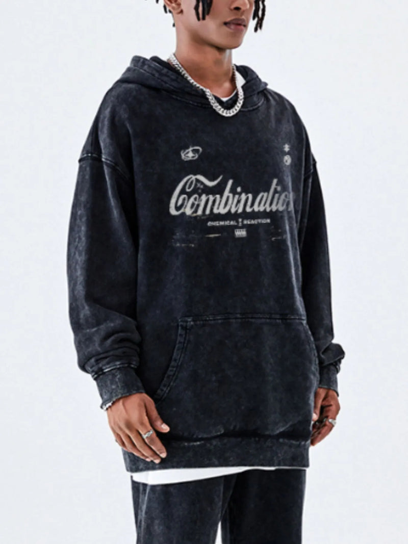 Men's Letter Washed Kangaroo Pocket Hoodie