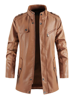 Men's Zip Up Long Sleeve Leather Jacket