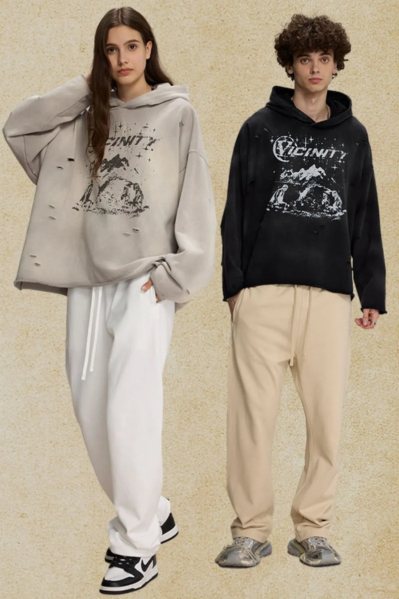 Men's Distressed Graphic Long Sleeve Hoodie