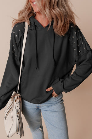 Drawstring Studded Long Sleeve Hoodie