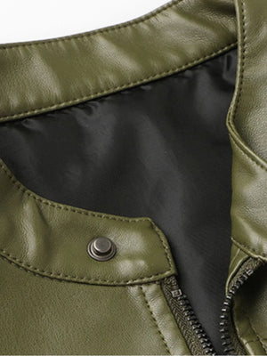 Men's Full Size Leather Zip Up Jacket Plus Size