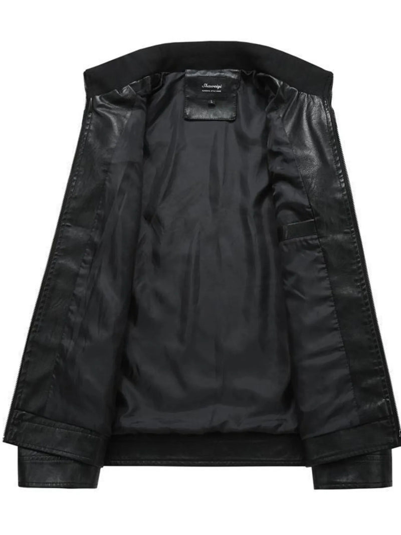 Men's Plus Size Zip Up Leather Moto Jacket