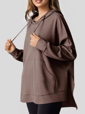 Oversized Drawstring Side Slit Hoodie