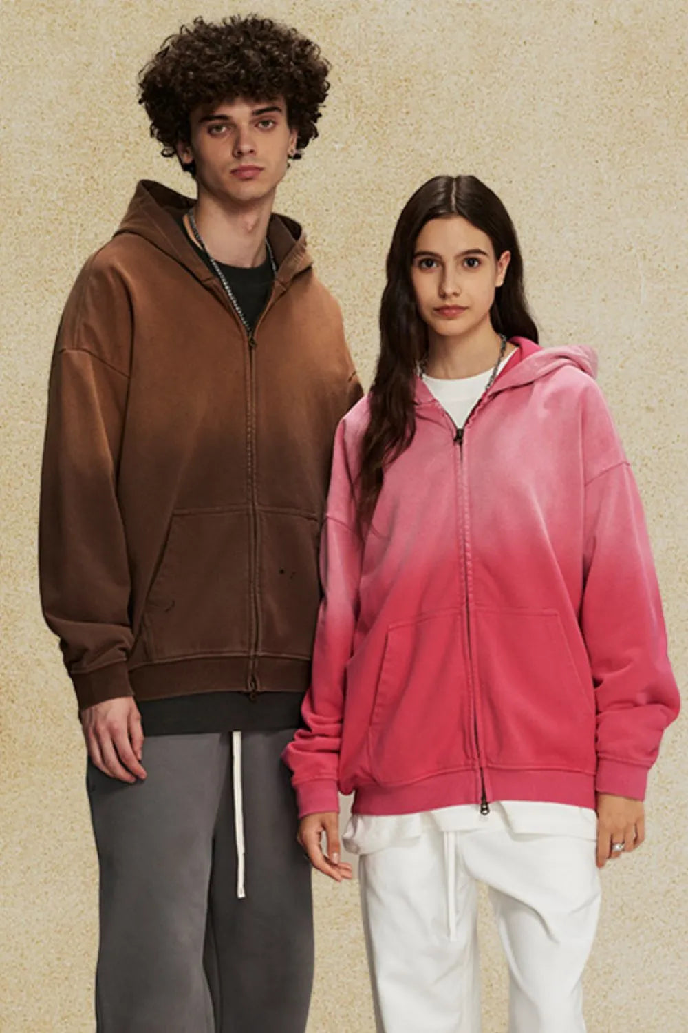 Men's Gradient Zip Up Drop Shoulder Hoodie
