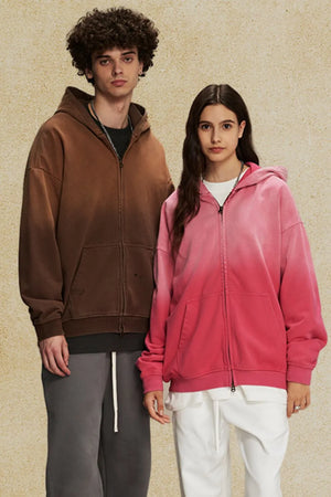 Men's Gradient Zip Up Drop Shoulder Hoodie