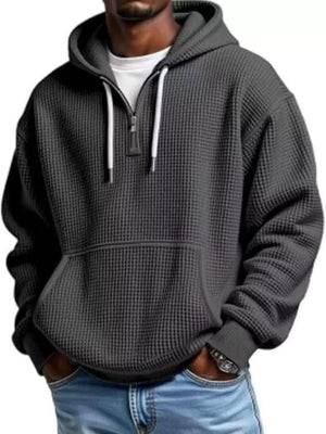 Men's Full Size Textured Waffle Knit Half-Zip Hoodie Plus Size