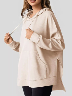 Oversized Drawstring Side Slit Hoodie