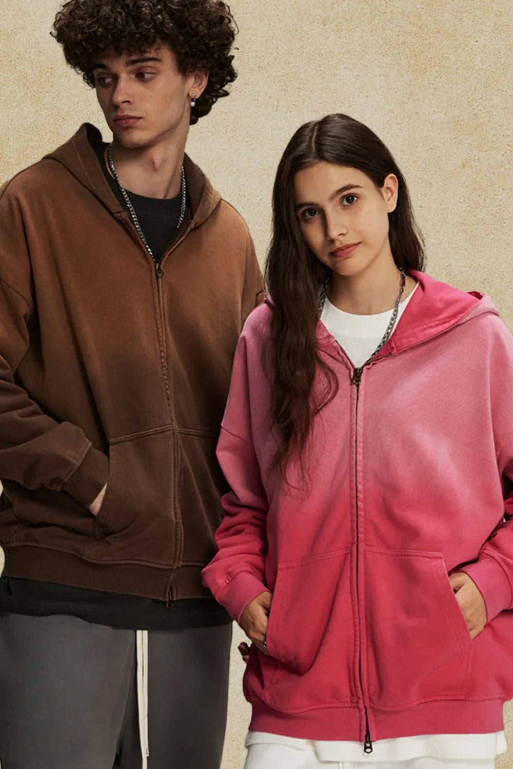 Men's Gradient Zip Up Drop Shoulder Hoodie