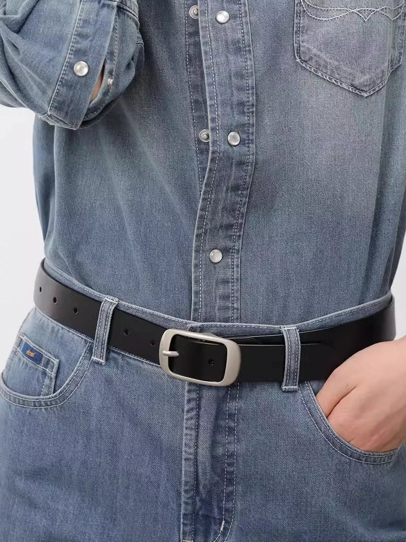 Leather Belt with Silver Buckle