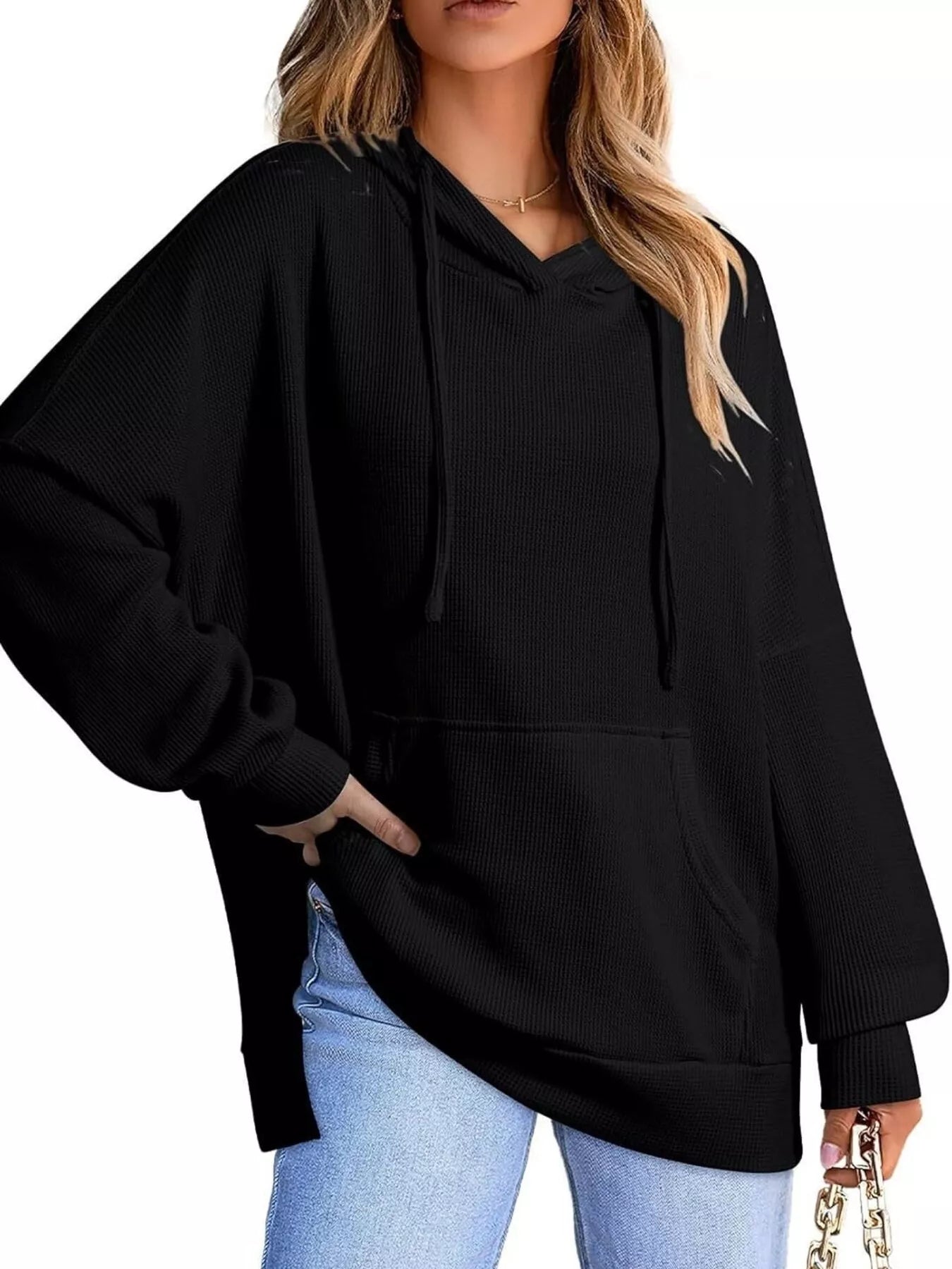 Oversized Drawstring Side Slit Hoodie