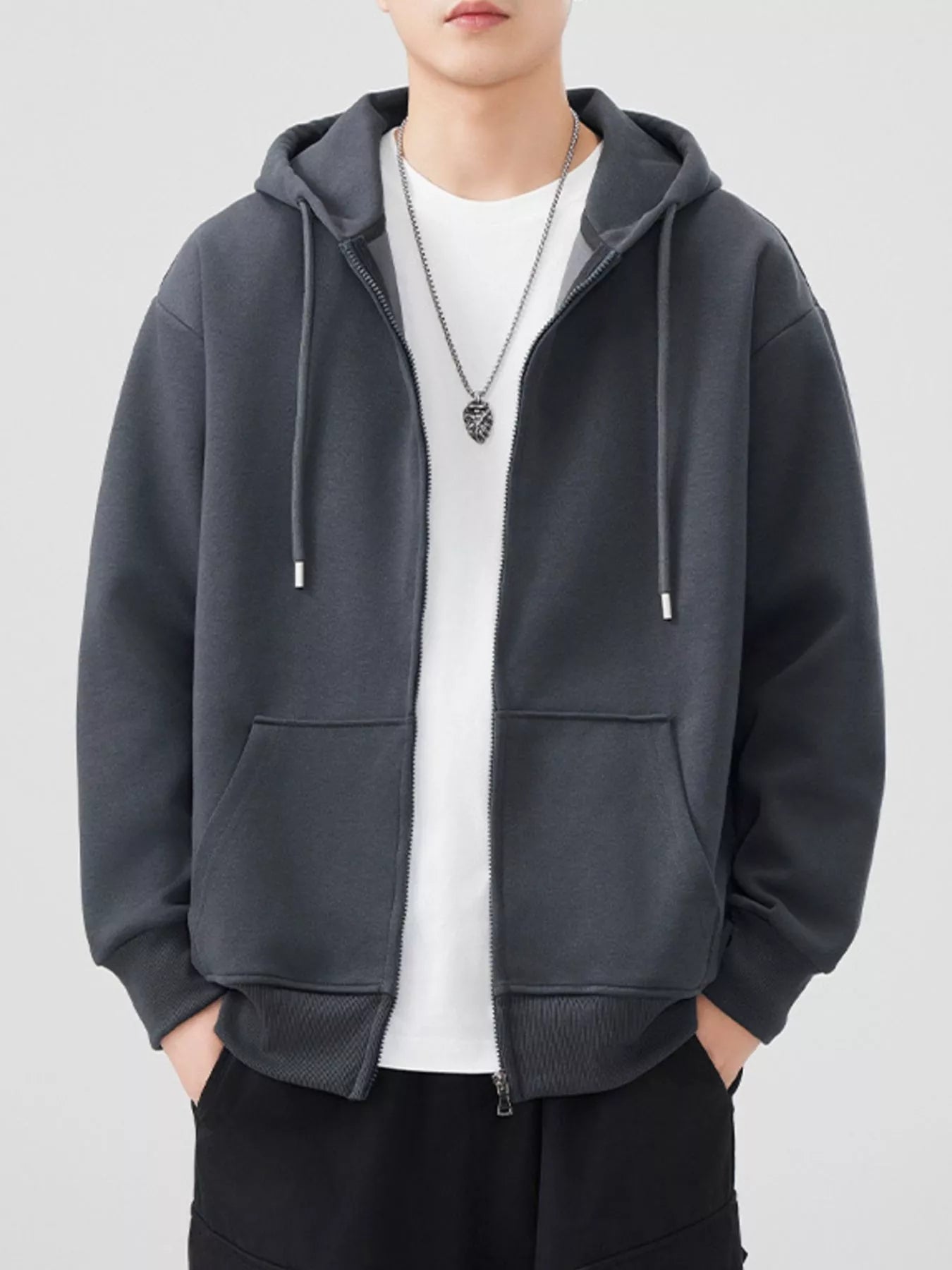 Men's Plus Size Solid Color Zip-Up Hoodie