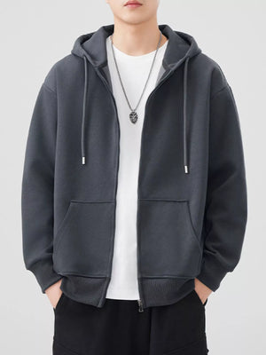 Men's Plus Size Solid Color Zip-Up Hoodie