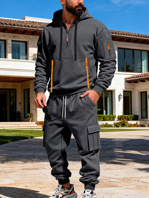 Men's Full Size Half Zip Hoodie and Cargo Pants Set Plus Size
