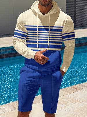 Men's Full Size Striped Hoodie & Shorts Casual Set Plus Size