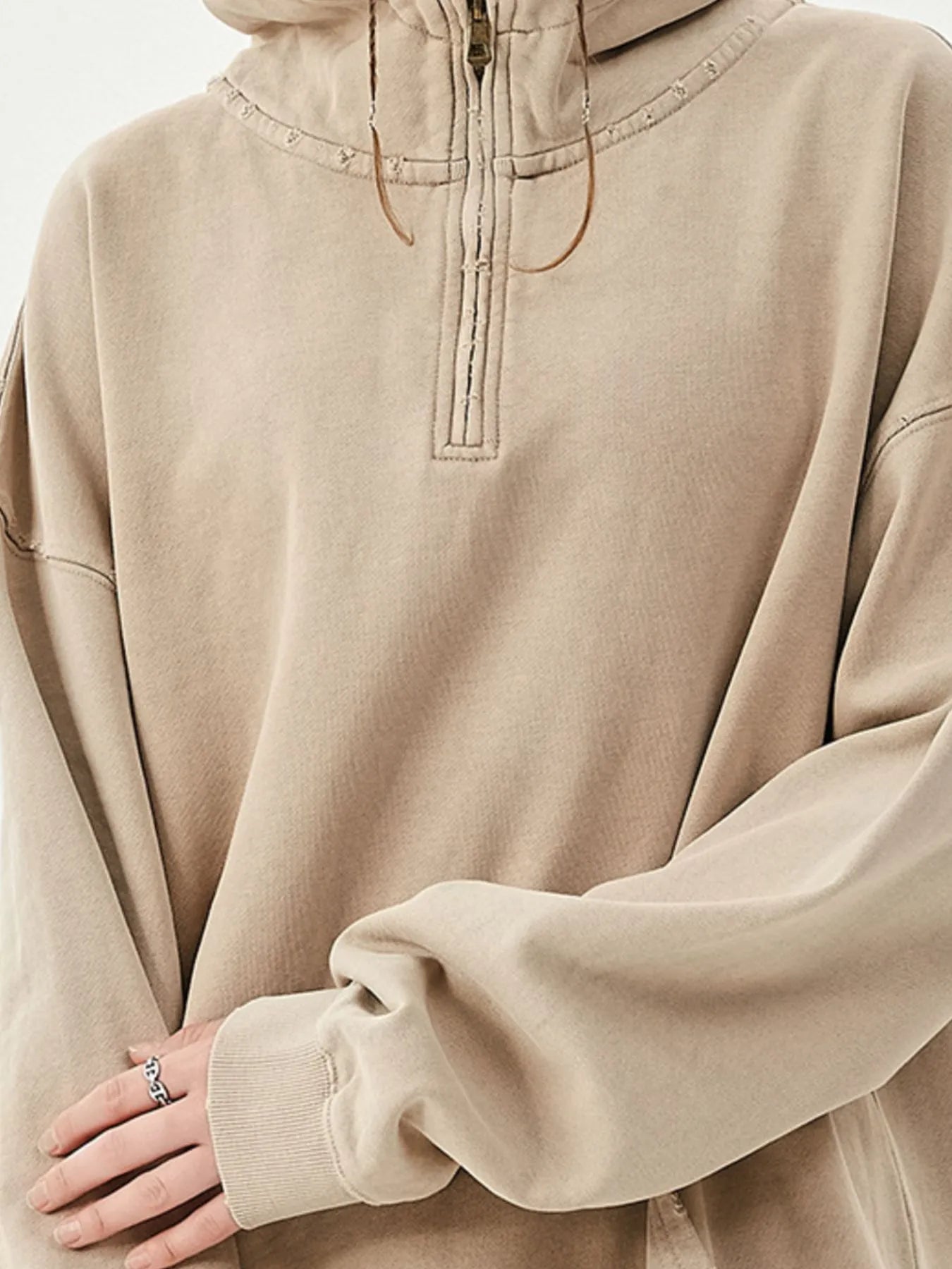 Men's Washed Quarter-Zip Hoodie with Kangaroo Pocket