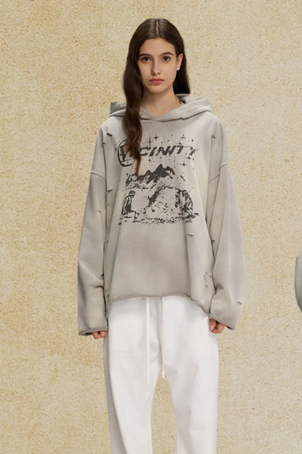 Men's Distressed Graphic Long Sleeve Hoodie