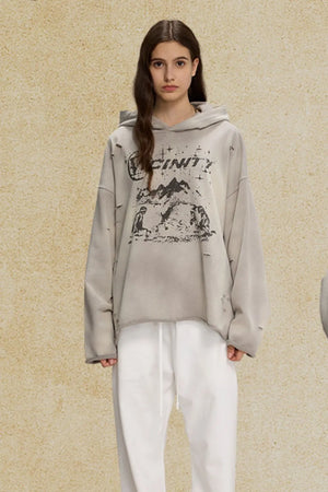 Men's Distressed Graphic Long Sleeve Hoodie