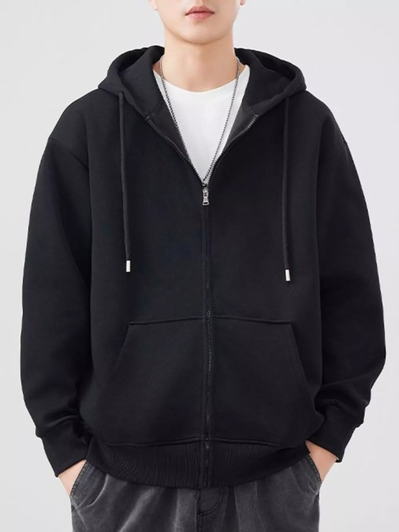 Men's Plus Size Solid Color Zip-Up Hoodie