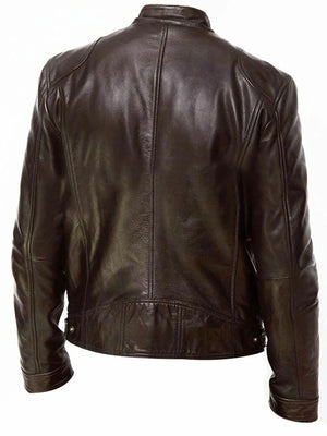 Men's Full Size Leather Biker Jacket with Zipper Pockets Plus Size