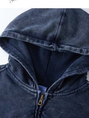 Men's Washed Zip Up Casual Hoodie