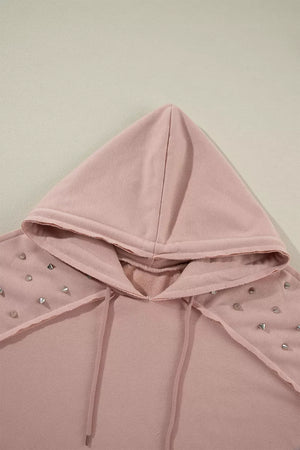 Drawstring Studded Shoulder Hoodie