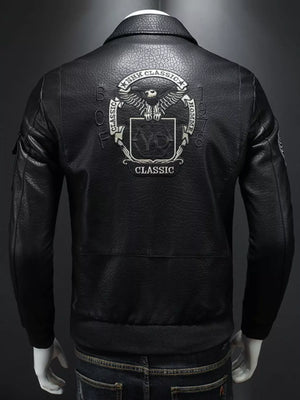 Men's Plus Size Zip Up Leather Bomber Jacket
