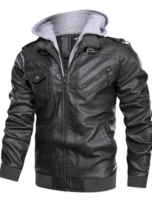 Men's Full Size Vintage Hooded Leather Jacket Plus Size