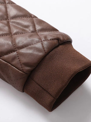 Men's Plus Size Quilted Faux Leather Bomber Jacket
