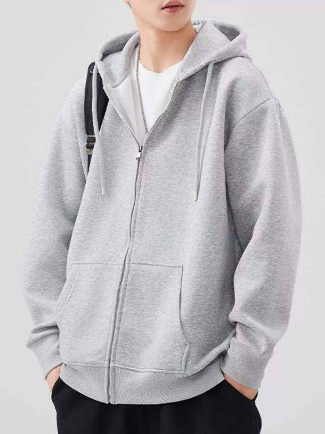 Men's Plus Size Solid Color Zip-Up Hoodie