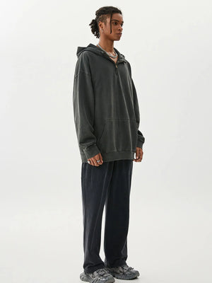 Men's Washed Quarter-Zip Hoodie with Kangaroo Pocket