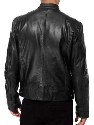 Men's Full Size Leather Biker Jacket with Zipper Pockets Plus Size