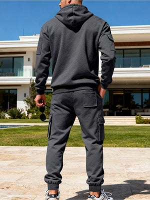 Men's Full Size Half Zip Hoodie and Cargo Pants Set Plus Size
