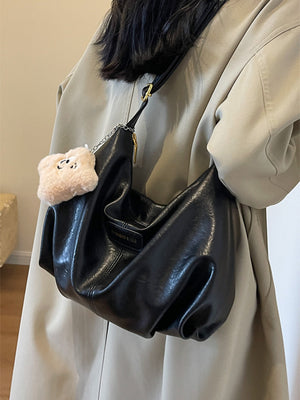 PU Leather Crossbody Bag with Plush Charm