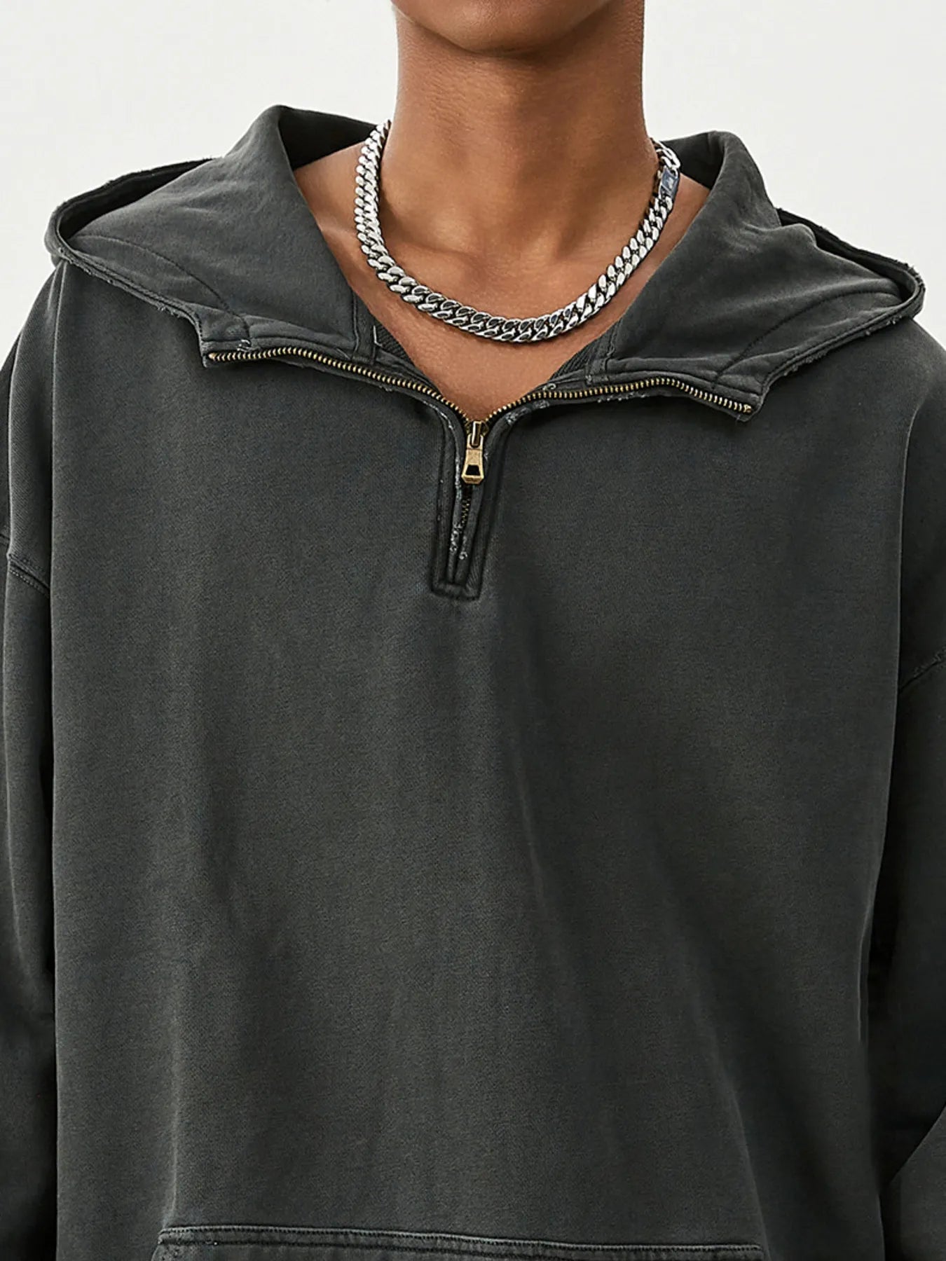 Men's Washed Quarter-Zip Hoodie with Kangaroo Pocket