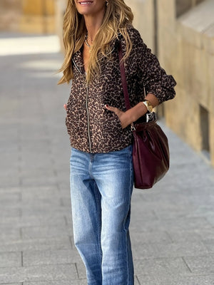 Leopard Print Zip-Up Hoodie