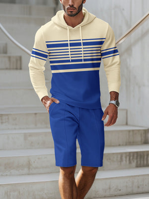 Men's Full Size Striped Hoodie & Shorts Casual Set Plus Size