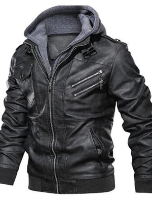 Men's Full Size Vintage Hooded Leather Jacket Plus Size