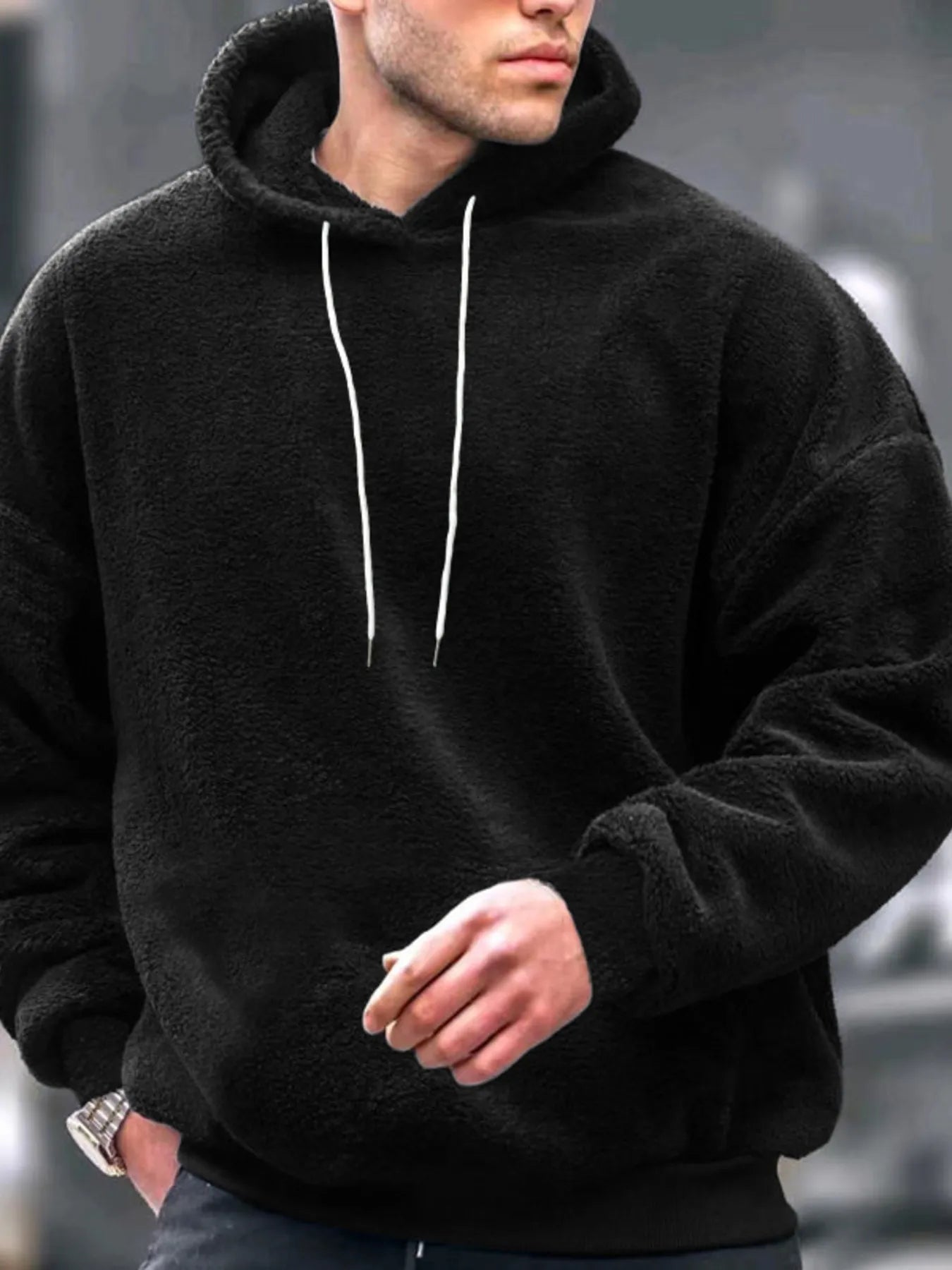 Men's Drawstring Long Sleeve Fleece Hoodie